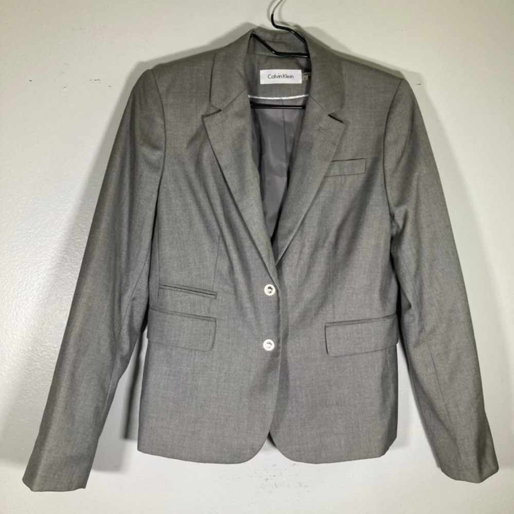 Calvin Klein Womens 6 Gray Two Button Professional Blazer Jacket Size 6